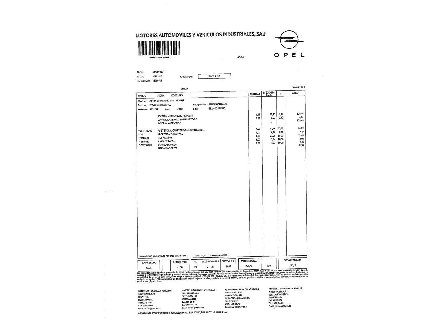 Foto del mantenimiento del Opel Astra Opel Astra 1.4 Turbo S&S Dynamic (125 CV)