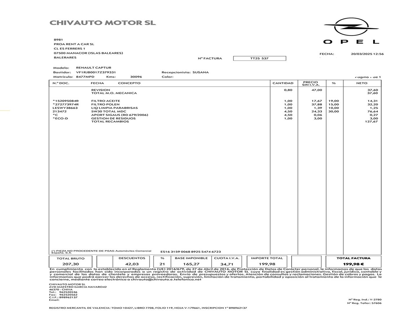 Foto del mantenimiento del Renault Captur Renault Captur Techno TCe (90 CV)
