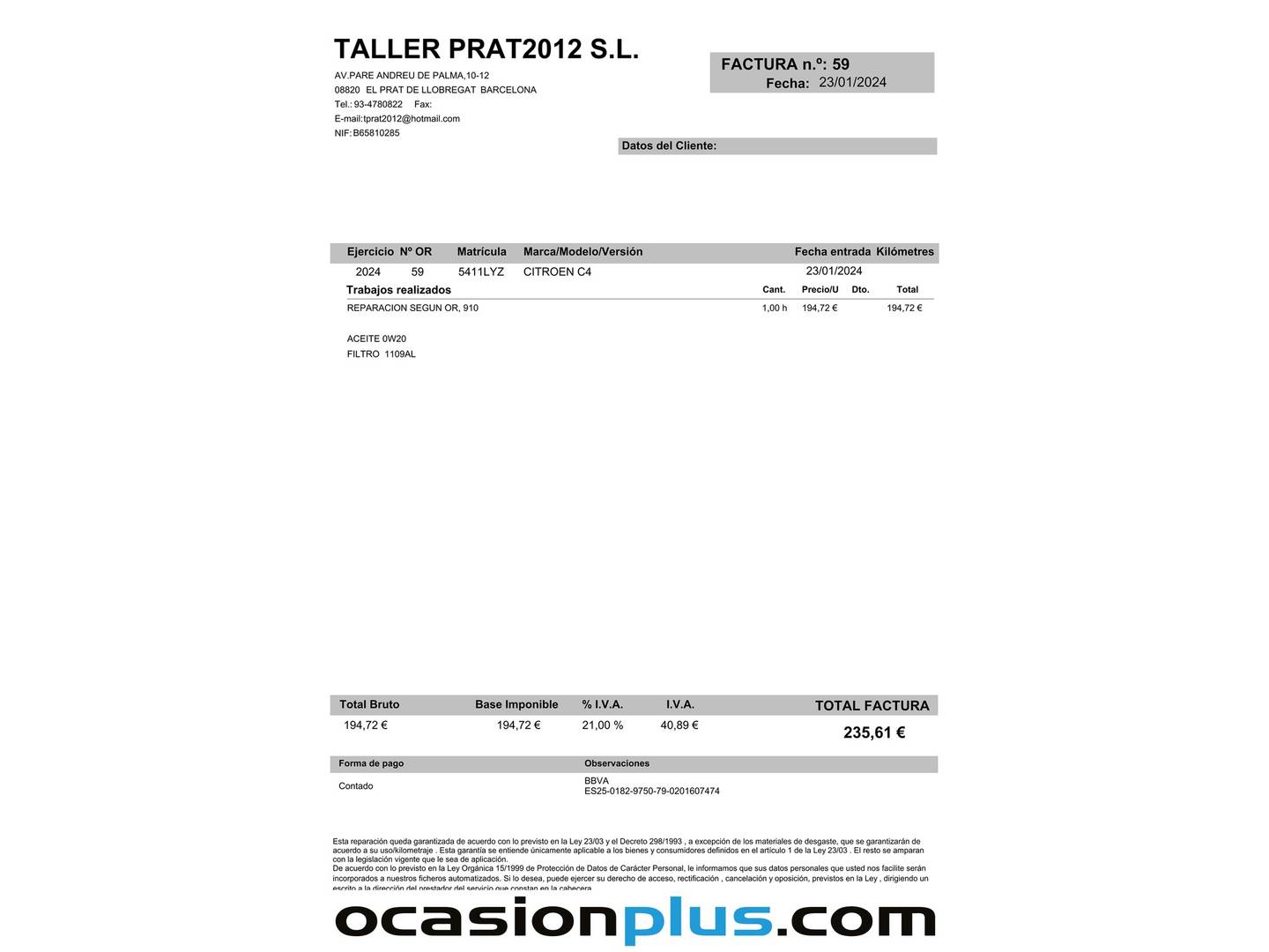 Foto del mantenimiento del Citroën C4 Citroën C4 PureTech 130 S&S 6v Feel Pack EAT8 (130 CV)