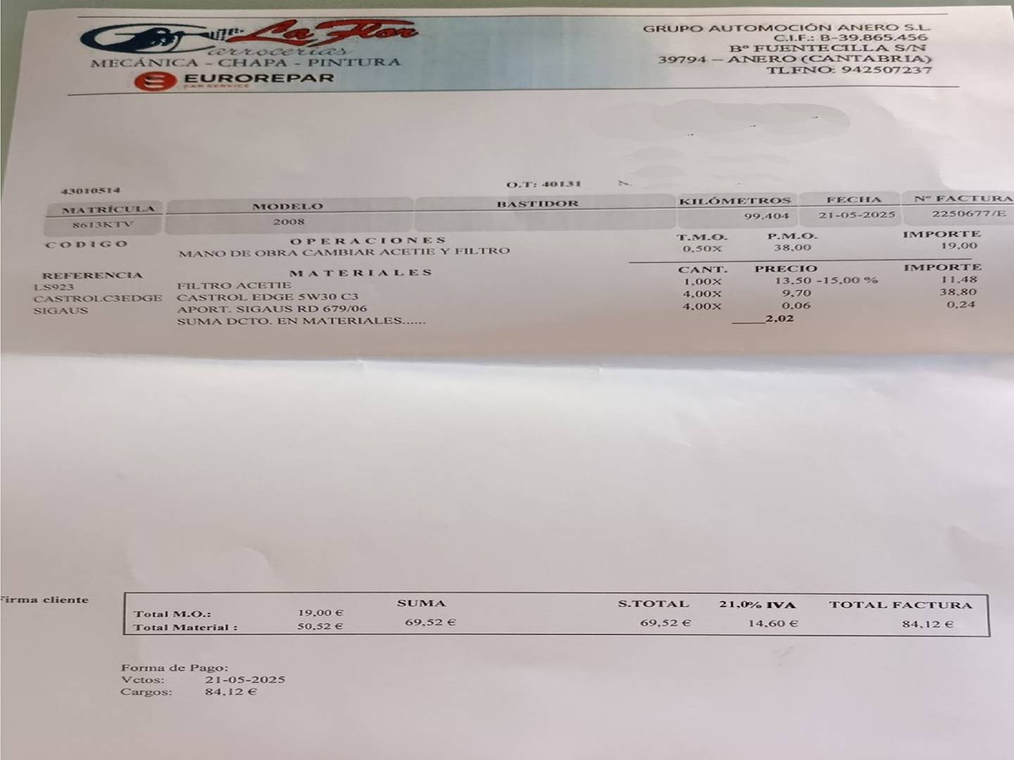 Foto del mantenimiento del Peugeot 2008 Peugeot 2008 PureTech 130 S&S Allure (130 CV)