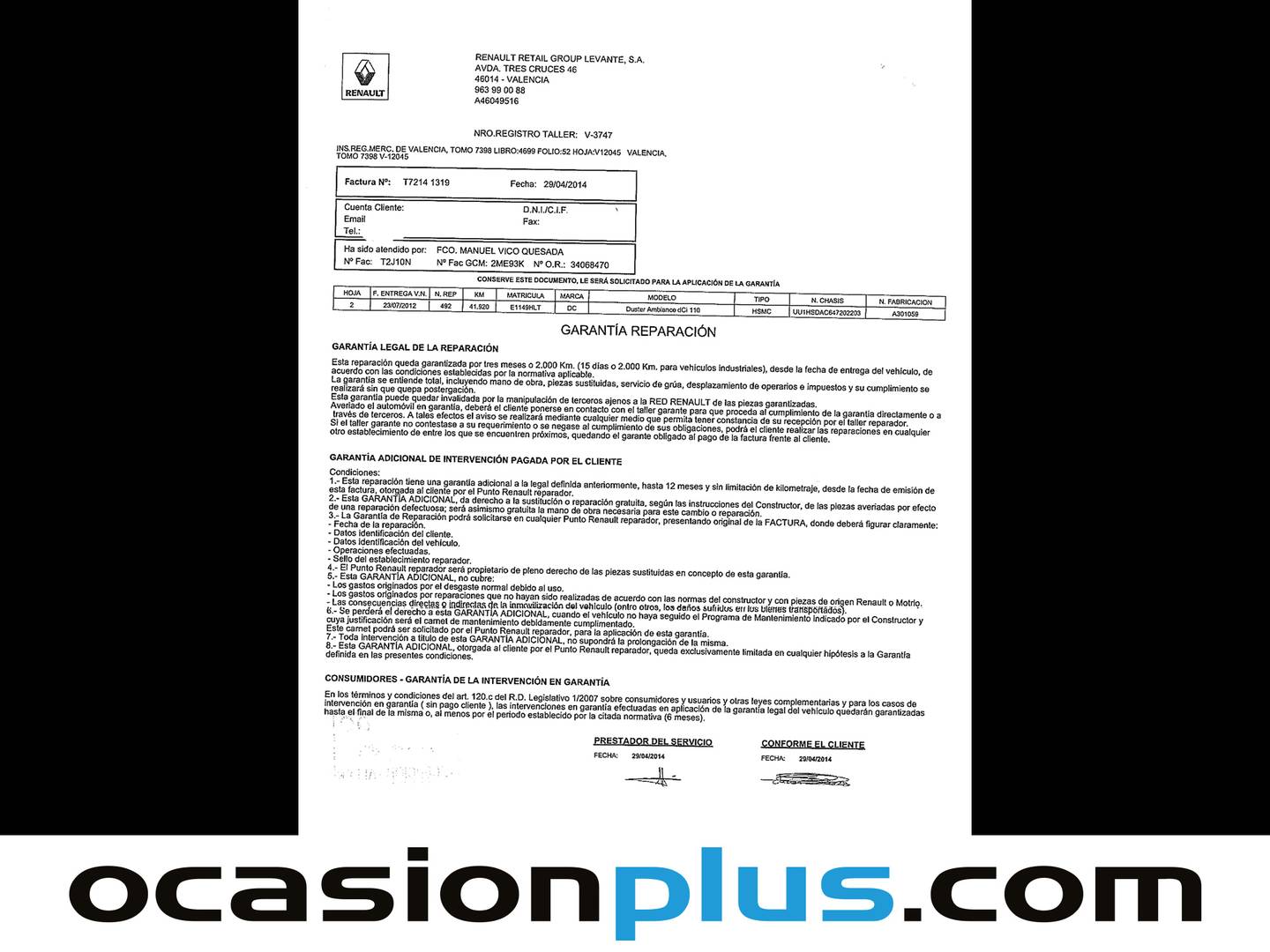 Foto del mantenimiento del Dacia Duster Dacia Duster Ambiance dCi (110 CV)