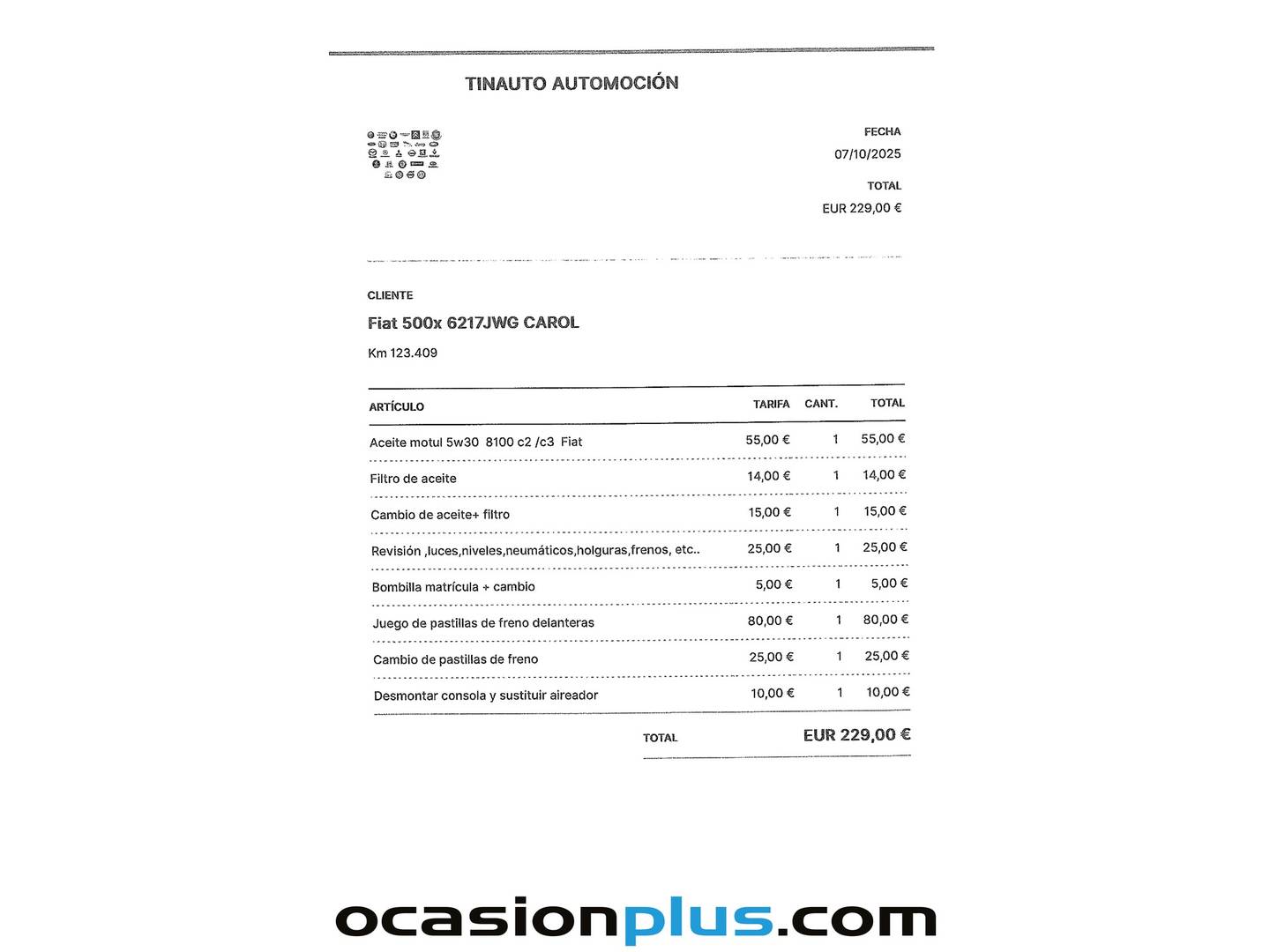 Foto del mantenimiento del Fiat 500X Fiat 500X 1.6 E-Torq Pop 4x2 (110 CV)