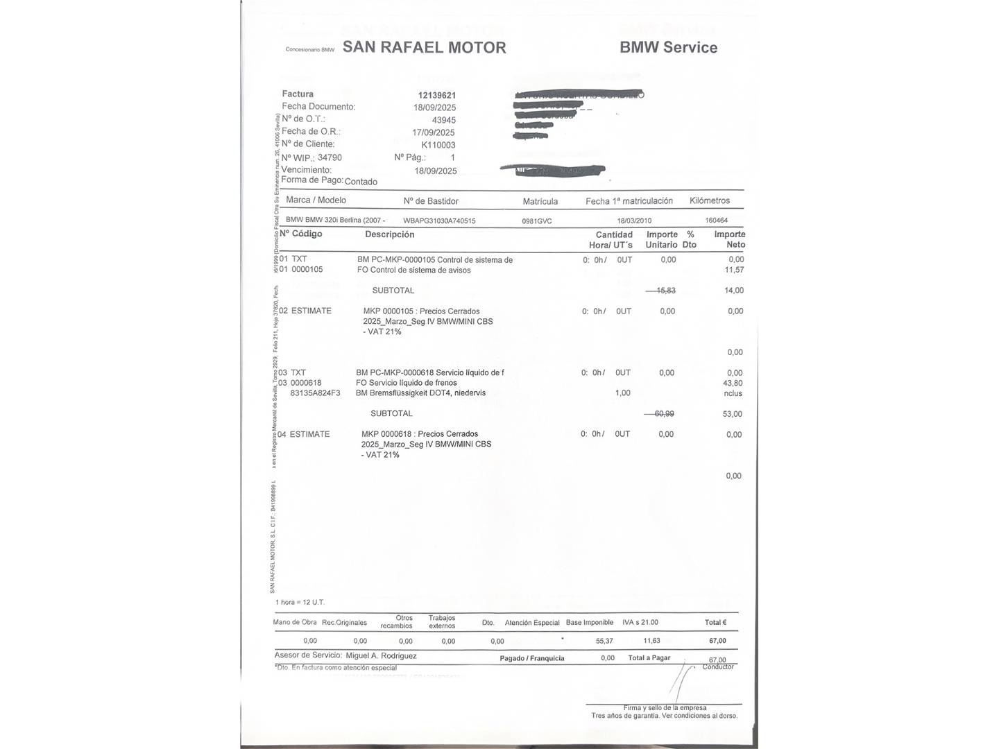 Foto del mantenimiento del BMW Serie 3 BMW Serie 3 320i (170 CV)