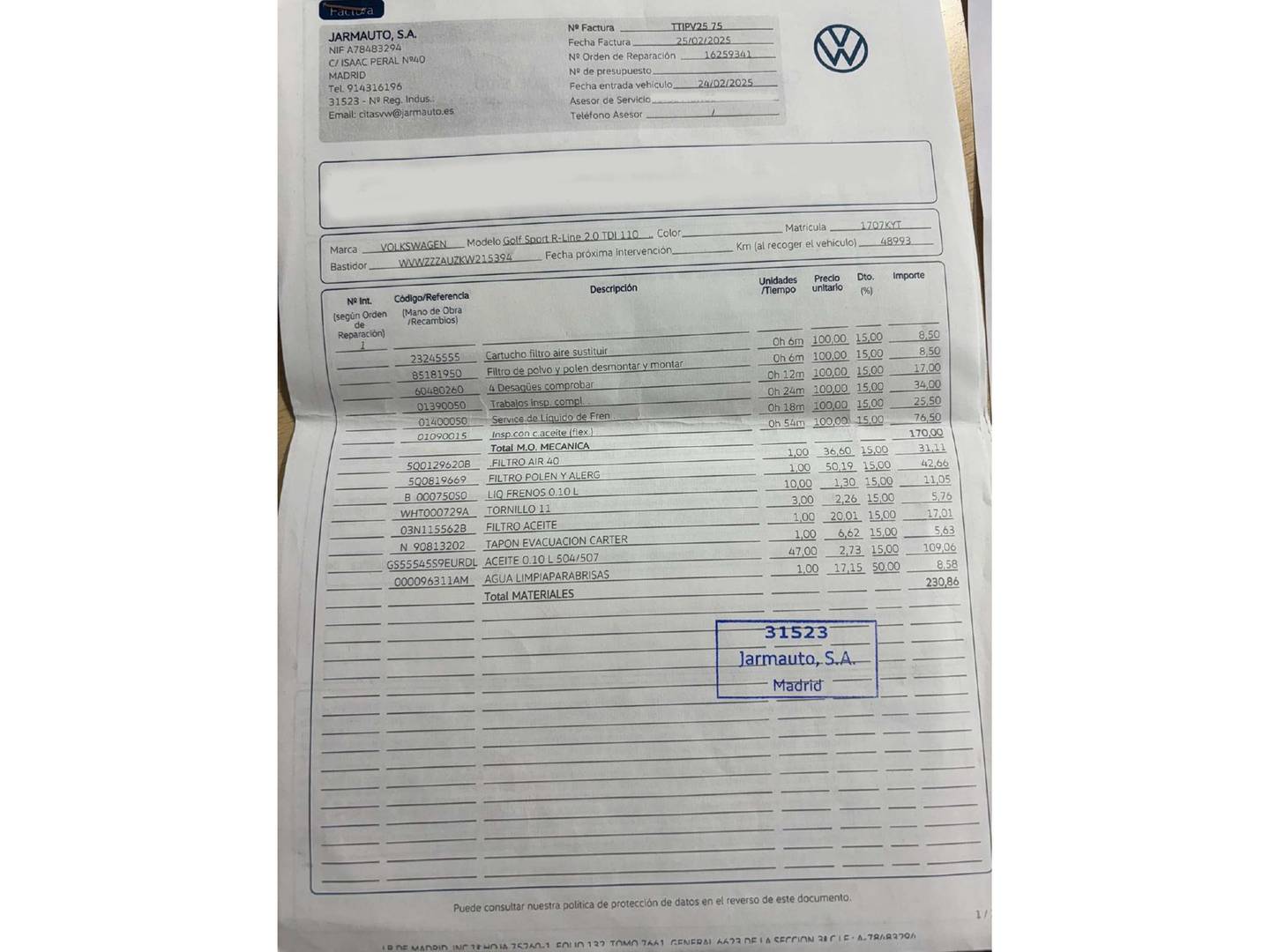 Foto del mantenimiento del Volkswagen Golf Volkswagen Golf R-Line 2.0 TDI (150 CV) DSG