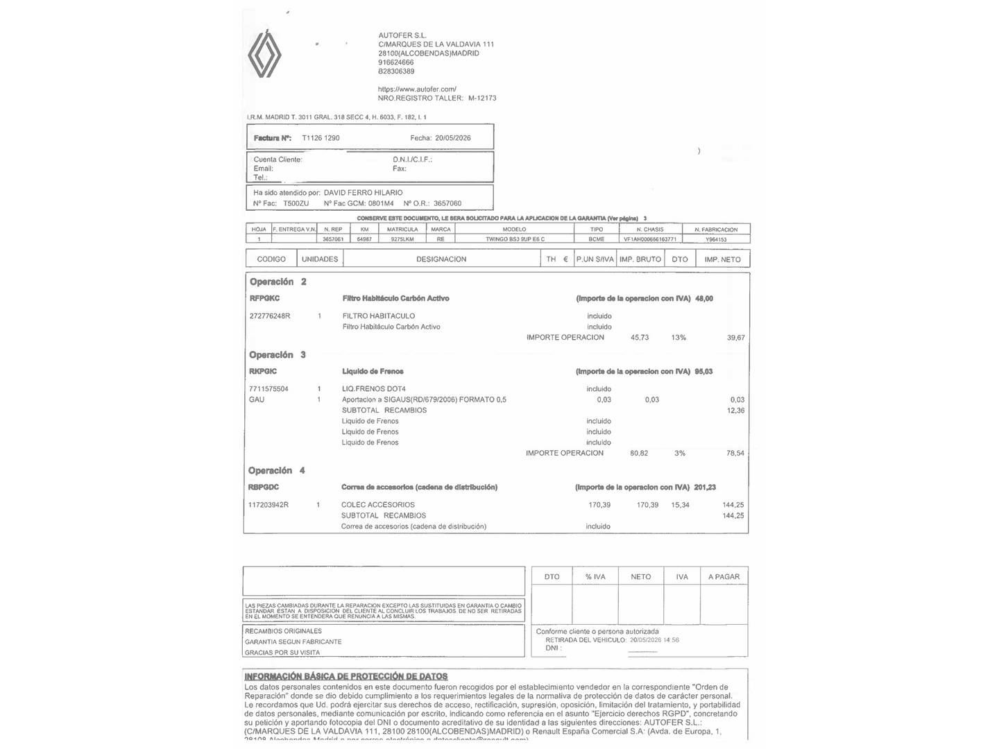 Foto del mantenimiento del Renault Twingo RENAULT Twingo Zen TCe (95CV)