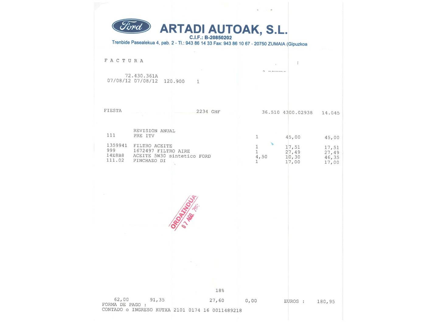 Foto del mantenimiento del Ford Fiesta Ford Fiesta 1.4 TDCI Ambiente (68 CV)