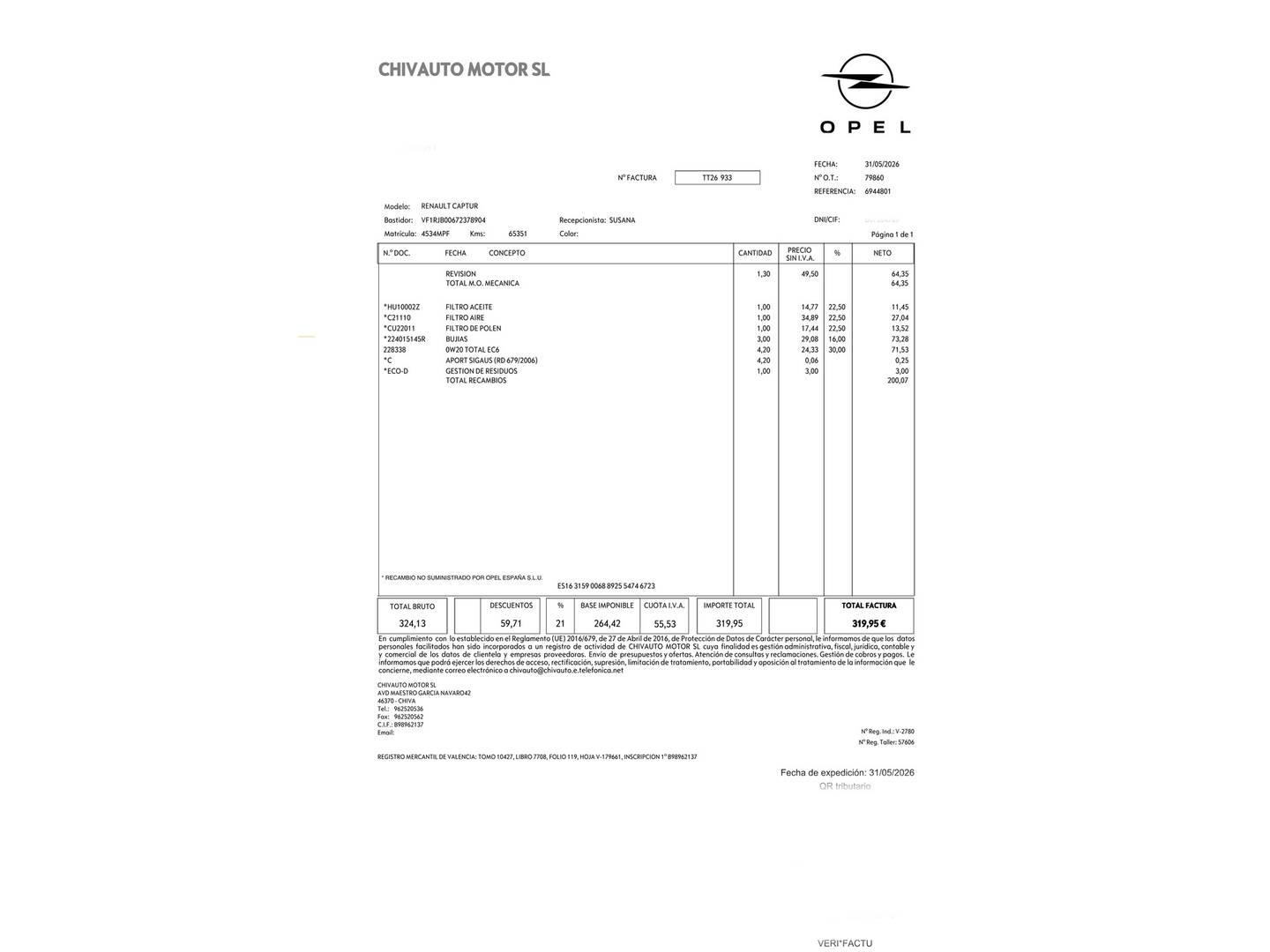 Foto del mantenimiento del Renault Captur Renault Captur Techno TCe (90 CV)