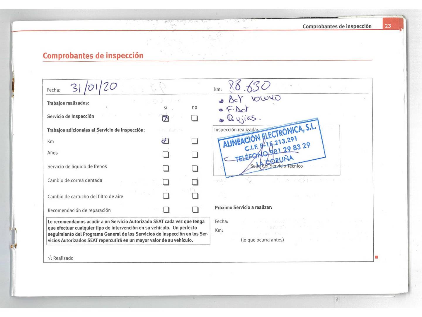 Foto del mantenimiento del Seat Ibiza Seat Ibiza 1.4 16v Reference (85 CV)