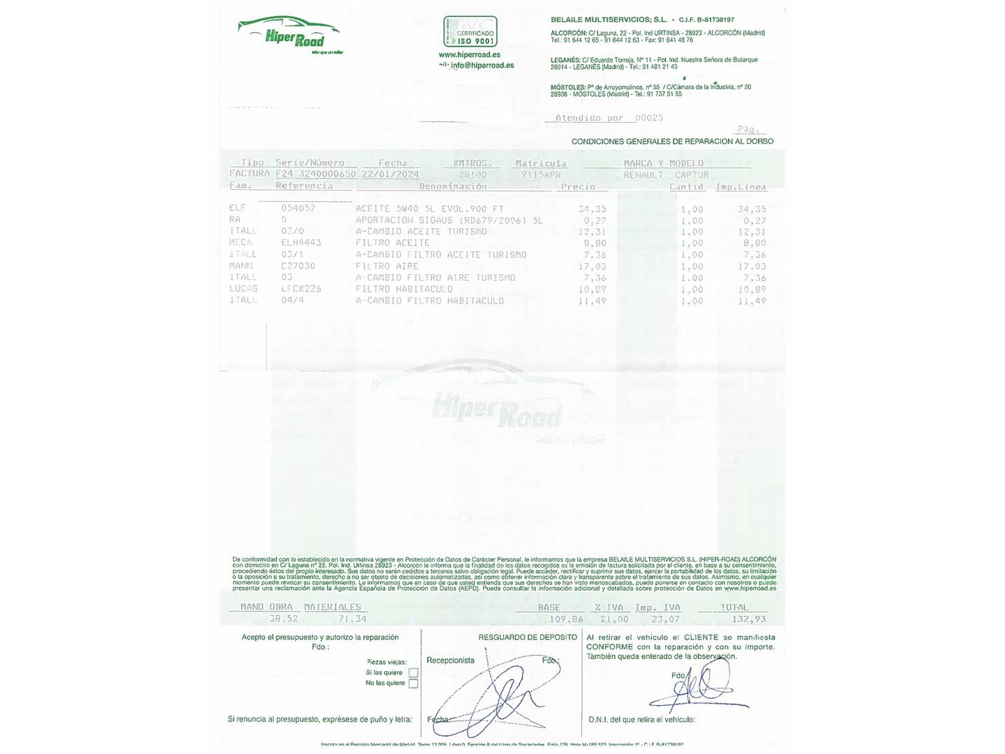 Foto del mantenimiento del Renault Captur Renault Captur Zen Energy TCe (90 CV)