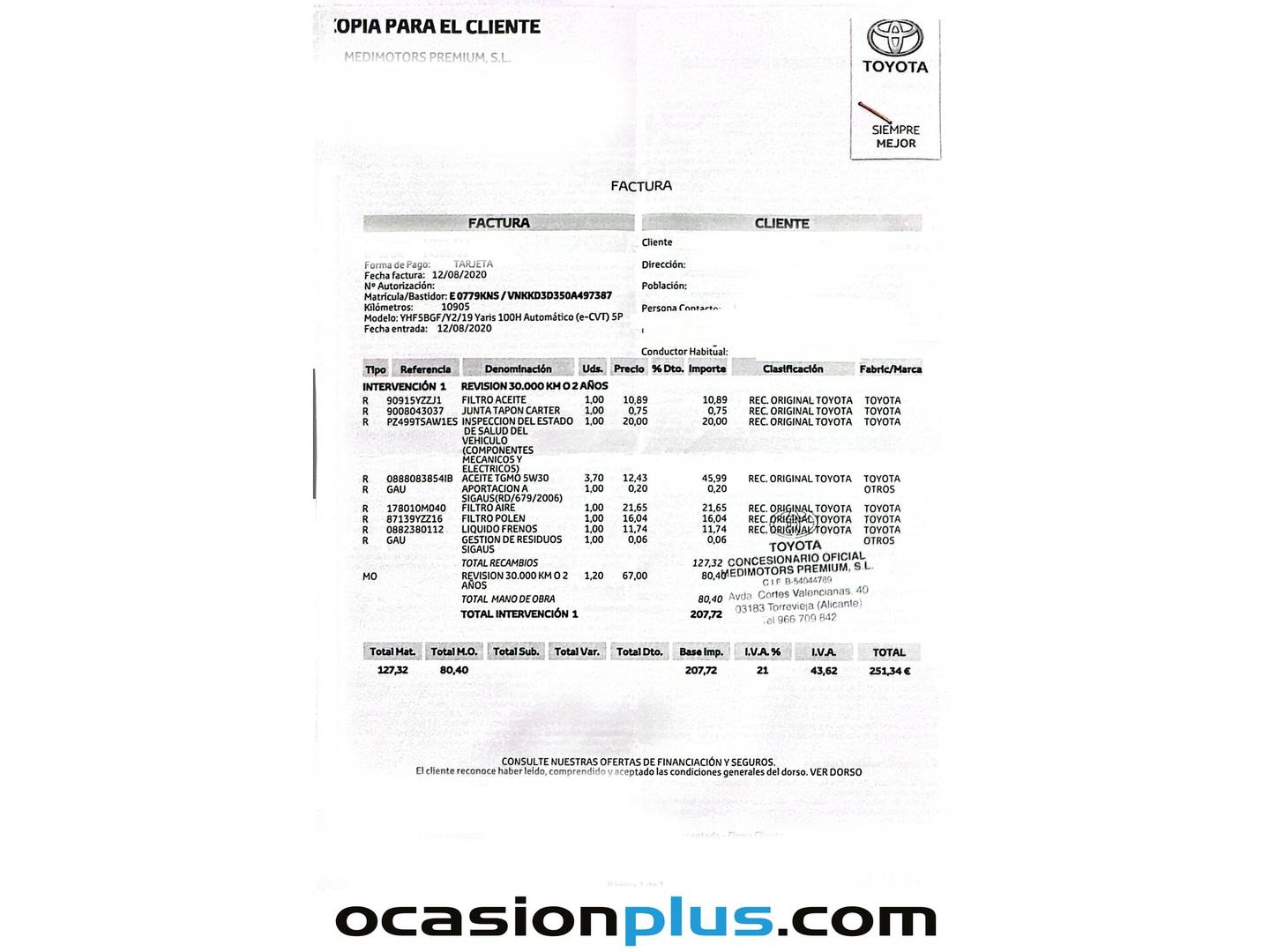 Foto del mantenimiento del Toyota Yaris Toyota Yaris 1.5 Hybrid Advance (100 CV)