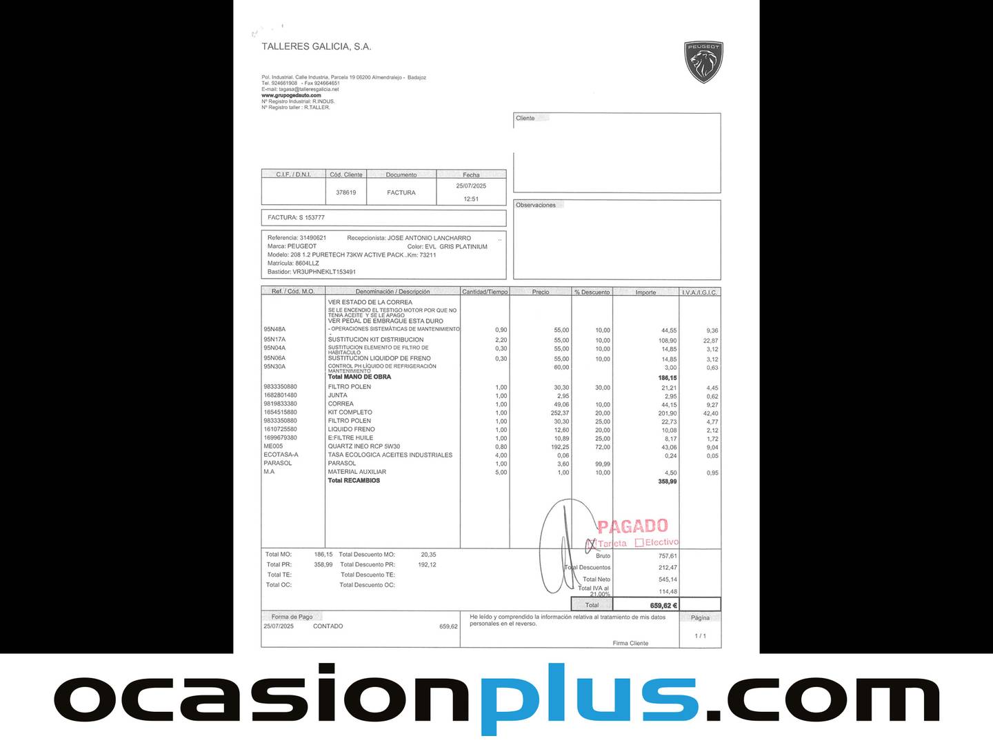 Foto del mantenimiento del Peugeot 208 Peugeot 208 PureTech 100 Active Pack (100 CV)
