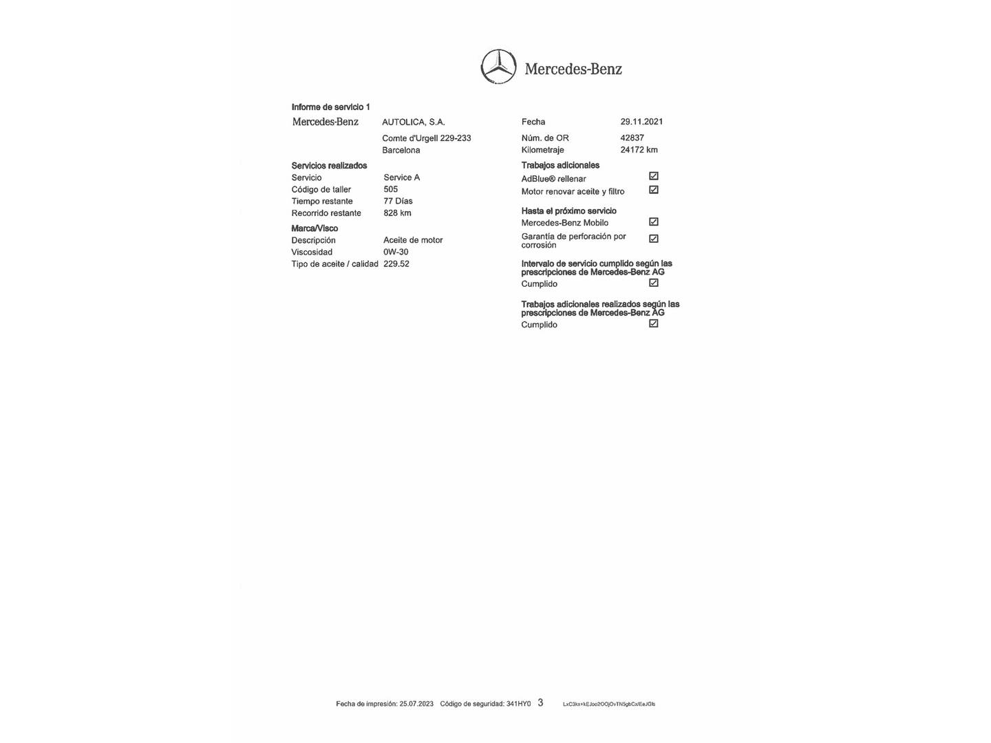 Foto del mantenimiento del Mercedes GLA Mercedes GLA 200 d 4Matic (150 CV)