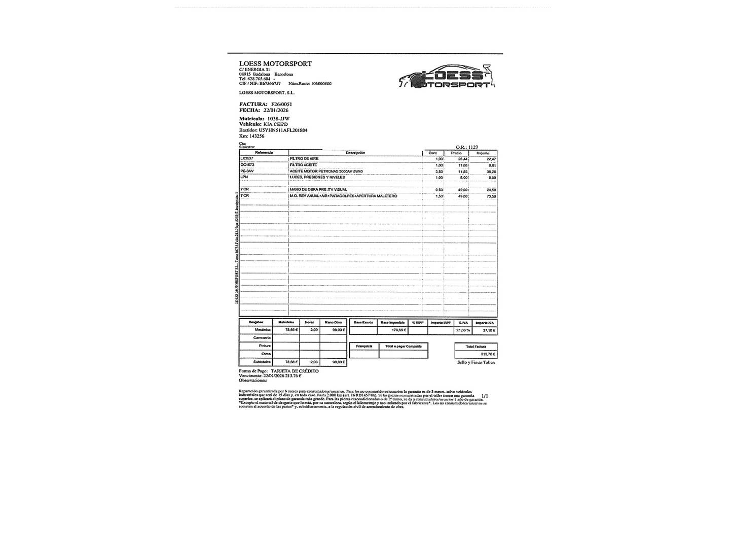 Foto del mantenimiento del KIA Ceed KIA Ceed 1.4 CVVT Drive (100 CV)