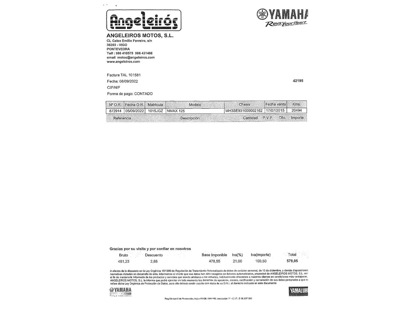 Foto del mantenimiento del Yamaha NMAX 125 Yamaha NMAX 125 (12 CV)