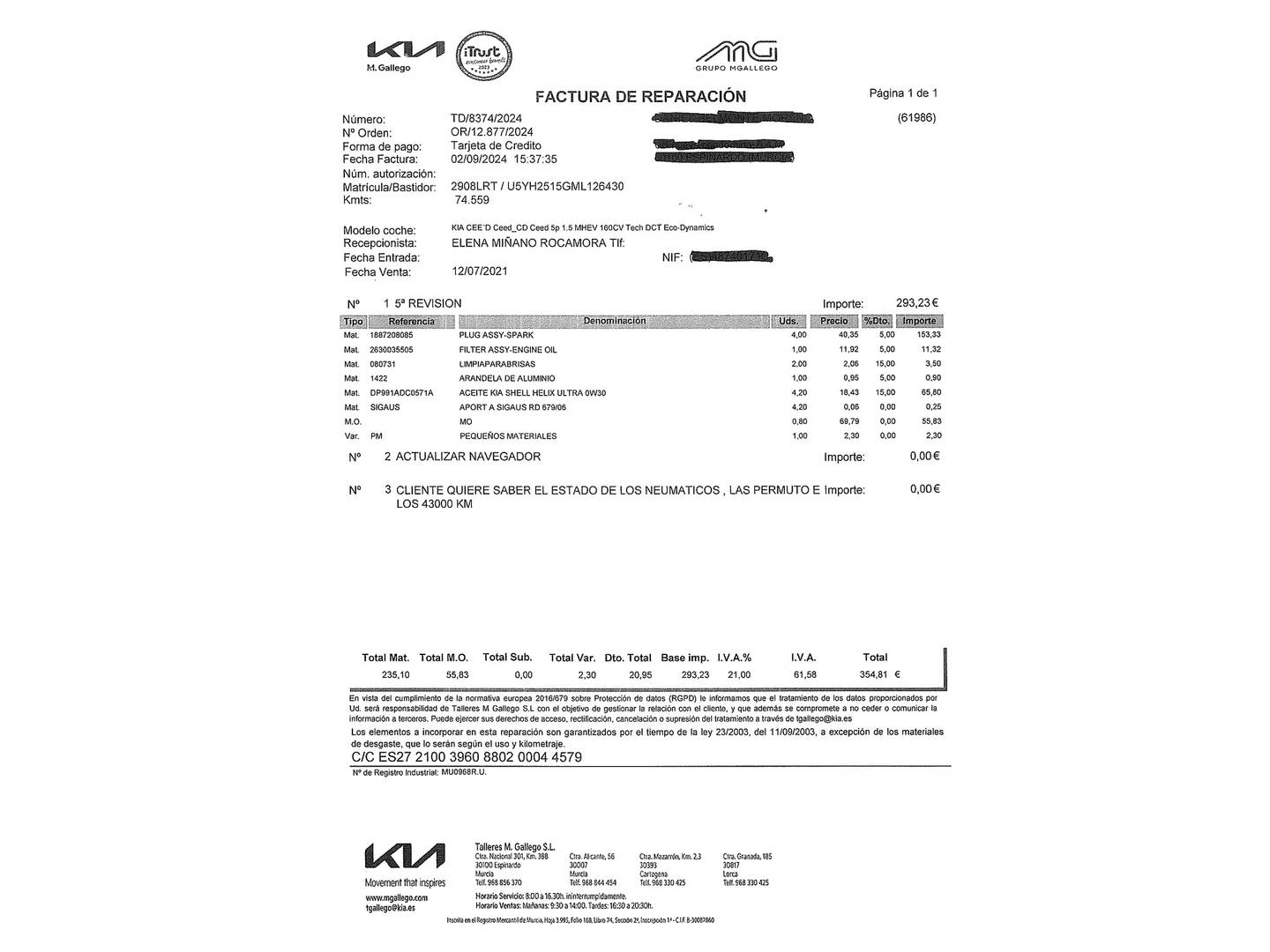 Foto del mantenimiento del KIA Ceed KIA Ceed 1.5 MHEV Tech DCT  (160 CV)