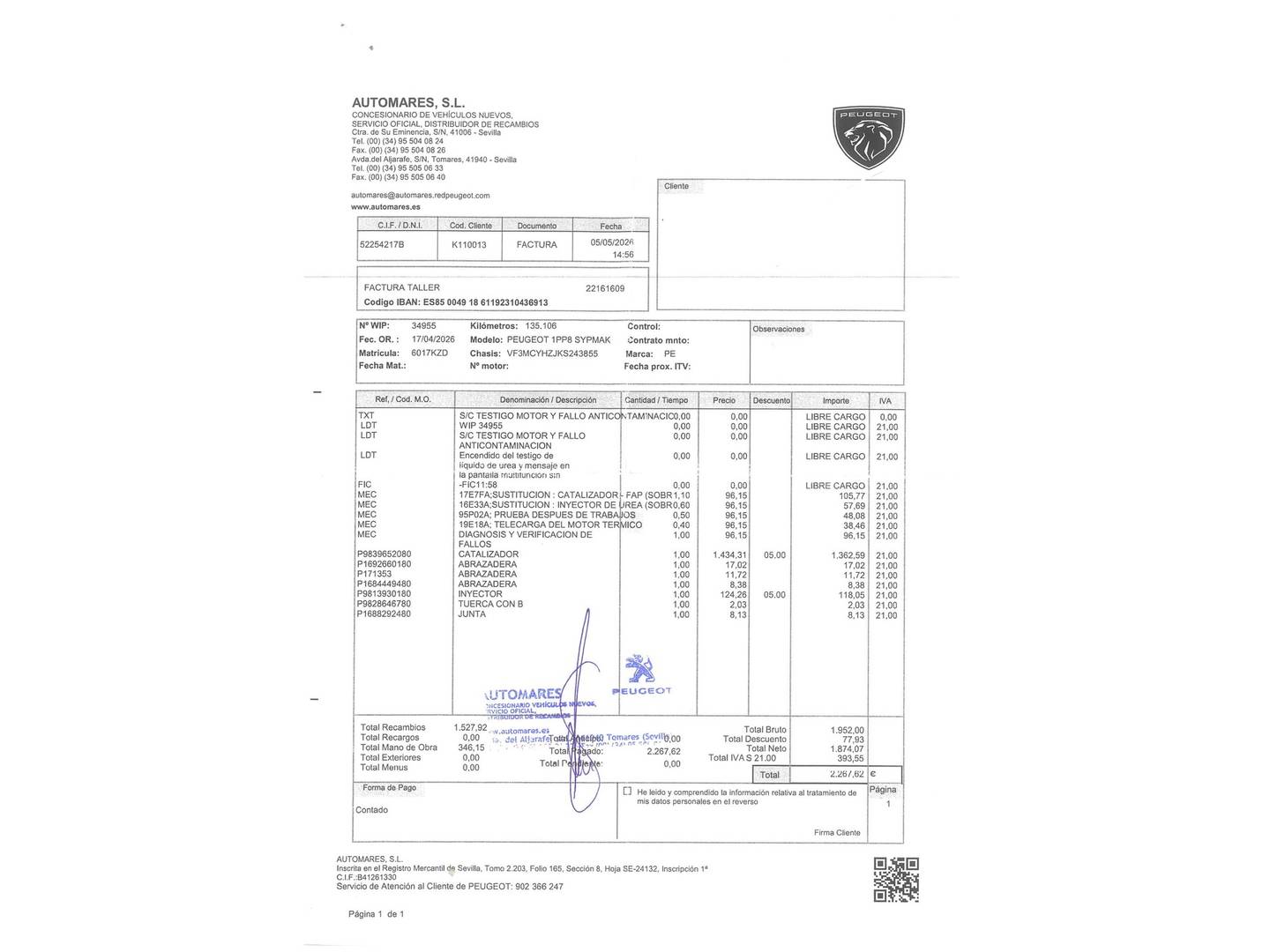 Foto del mantenimiento del Peugeot 3008 Peugeot 3008 BlueHDI 130 S&S Allure (130 CV)