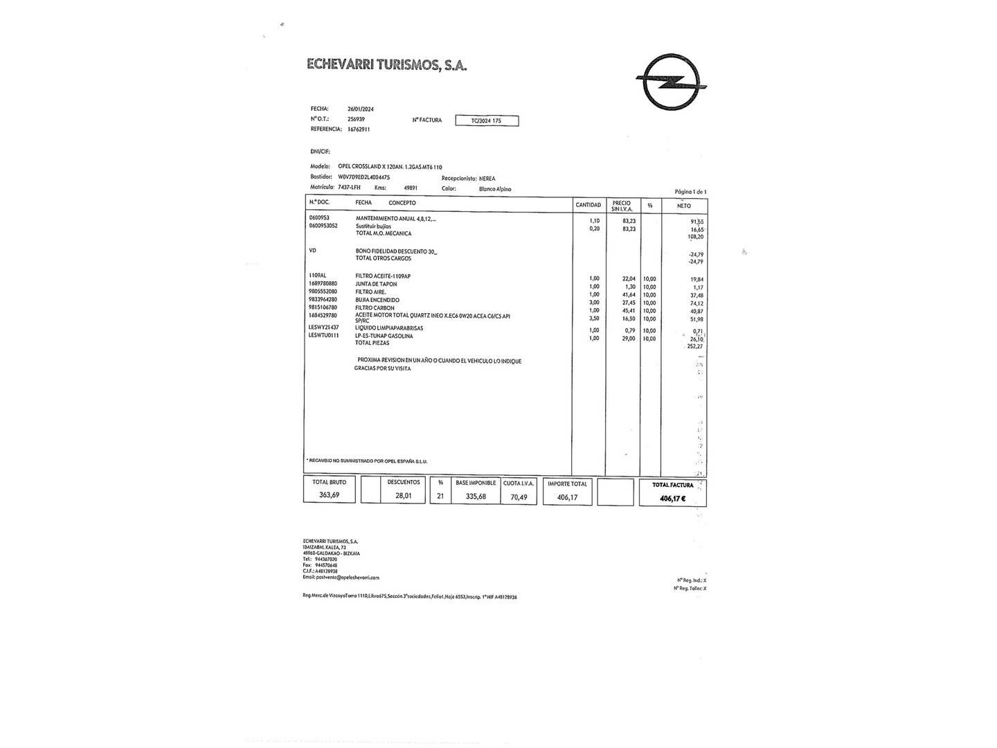 Foto del mantenimiento del Opel Crossland X Opel Crossland X 1.2 S&S Design Line 120 Aniversario (110 CV)