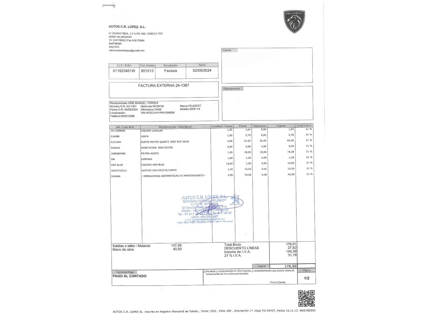 Foto del mantenimiento del Peugeot 2008 Peugeot 2008 BlueHDi 100 S&S Allure (100 CV)