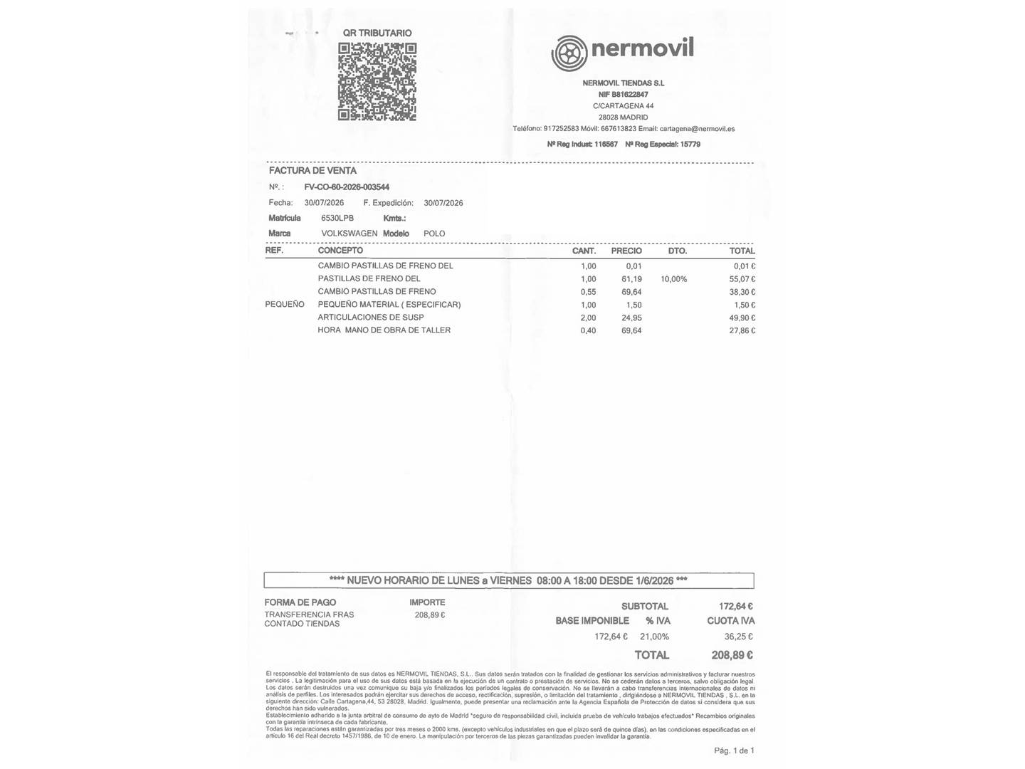 Foto del mantenimiento del Volkswagen Polo Volkswagen Polo Advance 1.0 TSI (95 CV)