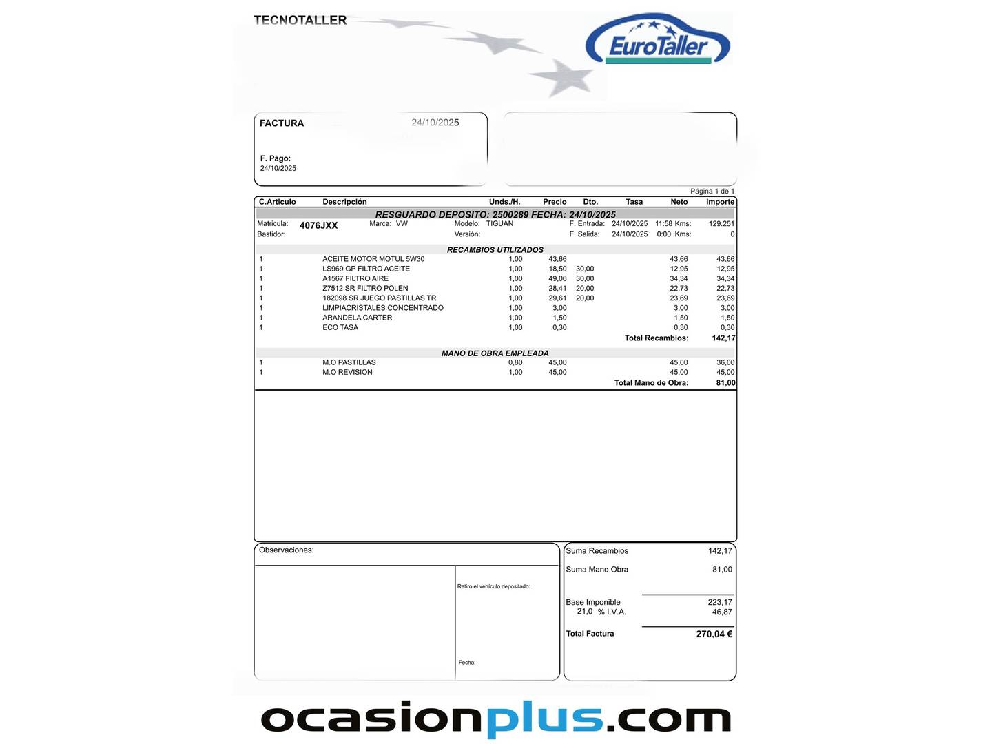 Foto del mantenimiento del Volkswagen Tiguan Volkswagen Tiguan 1.4 ACT TSI BlueMotionTech (150 CV) DSG Pack R-Line