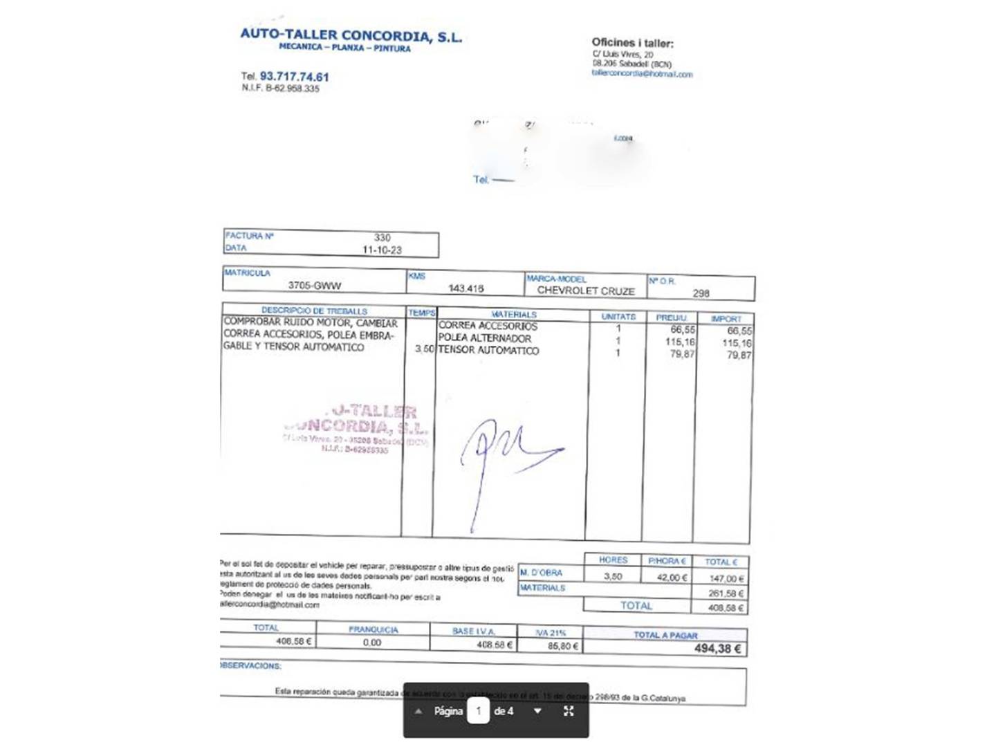 Foto del mantenimiento del Chevrolet Cruze Chevrolet Cruze 2.0 VCDI 16V LS+ (150 CV)