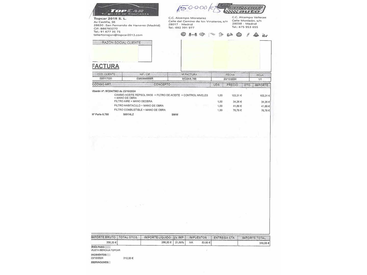 Foto del mantenimiento del BMW Serie 1 BMW Serie 1 118d Coupe (143 CV)