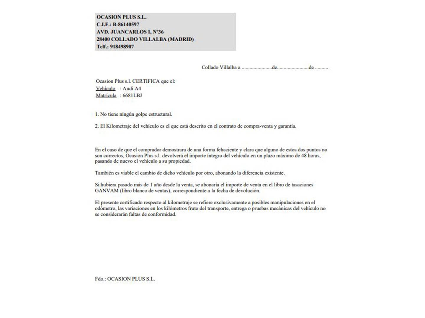 Foto del certificado del Audi A4 Audi A4 Avant S line 35 TDI (150 CV) S tronic