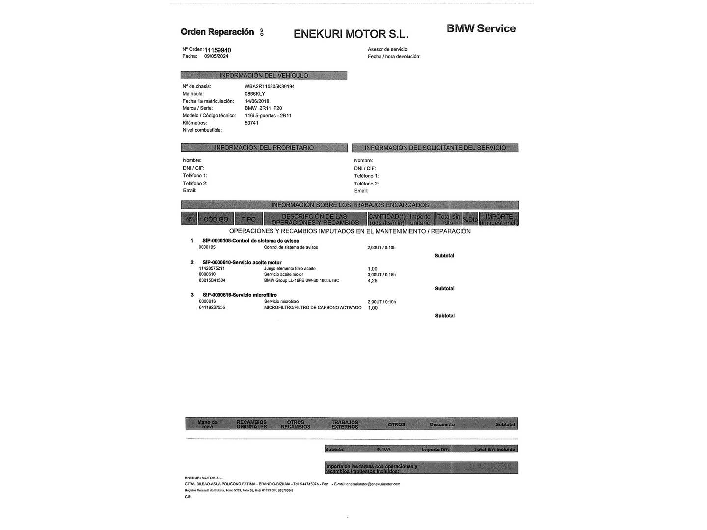 Foto del mantenimiento del BMW Serie 1 BMW Serie 1 116i (109 CV)