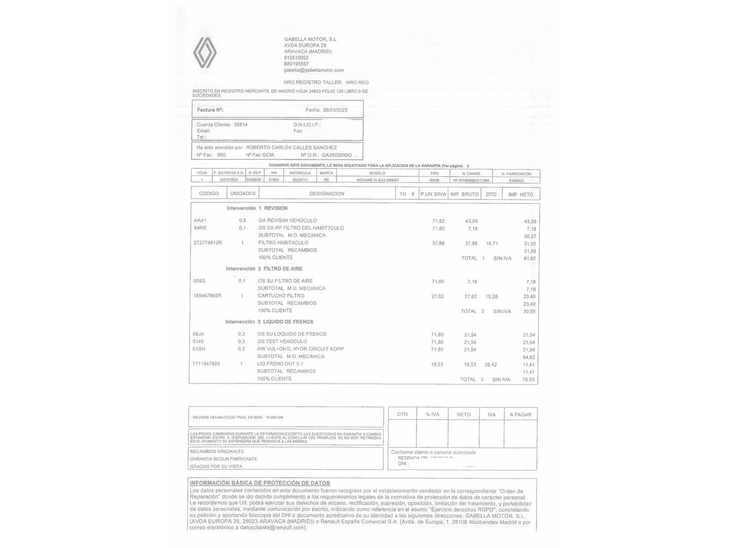 Foto del mantenimiento del Renault Mégane Renault Megane Zen TCe (140 CV) GPF