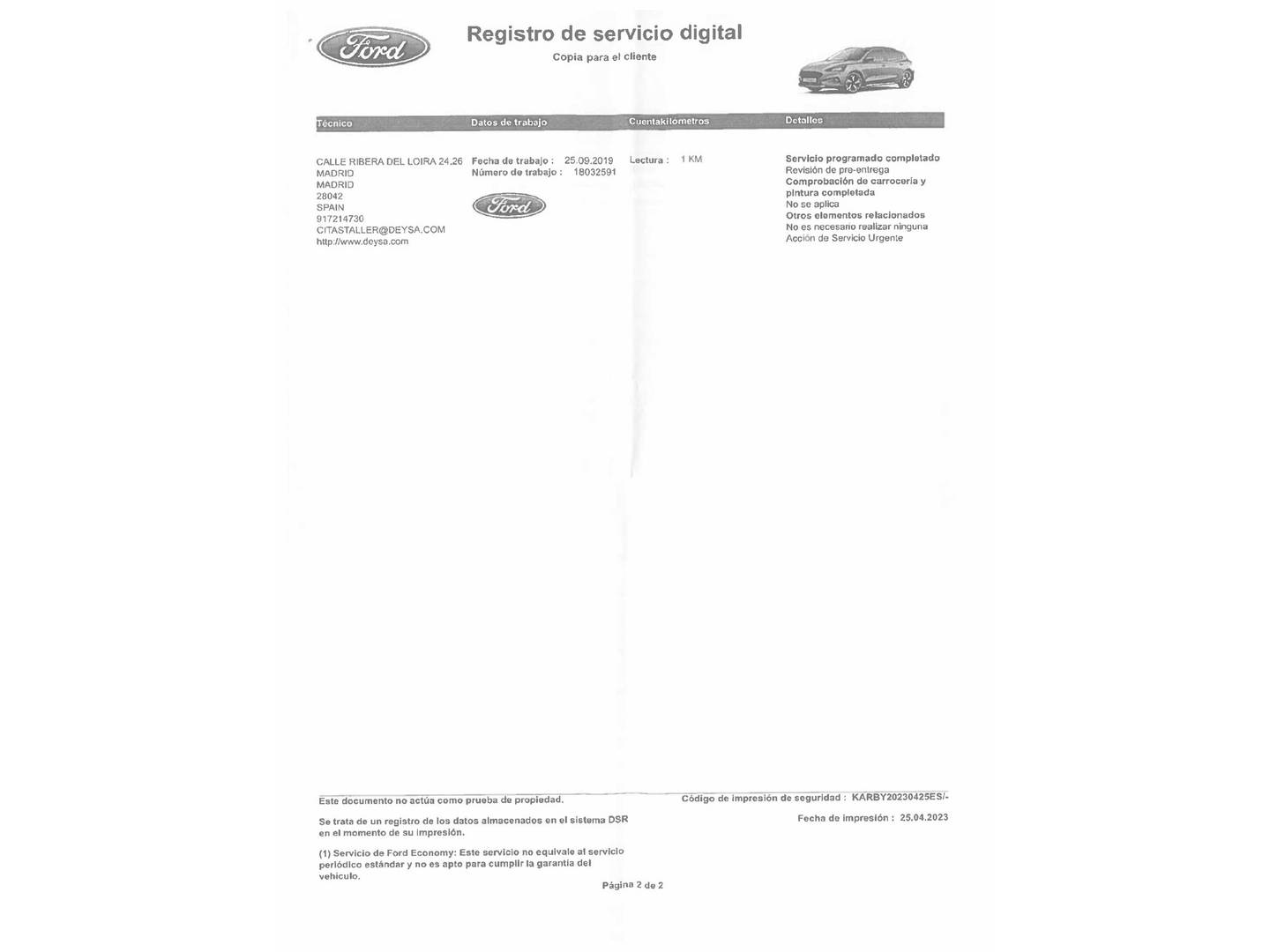 Foto del mantenimiento del Ford Focus Ford Focus 1.0 Ecoboost Active (125 CV)