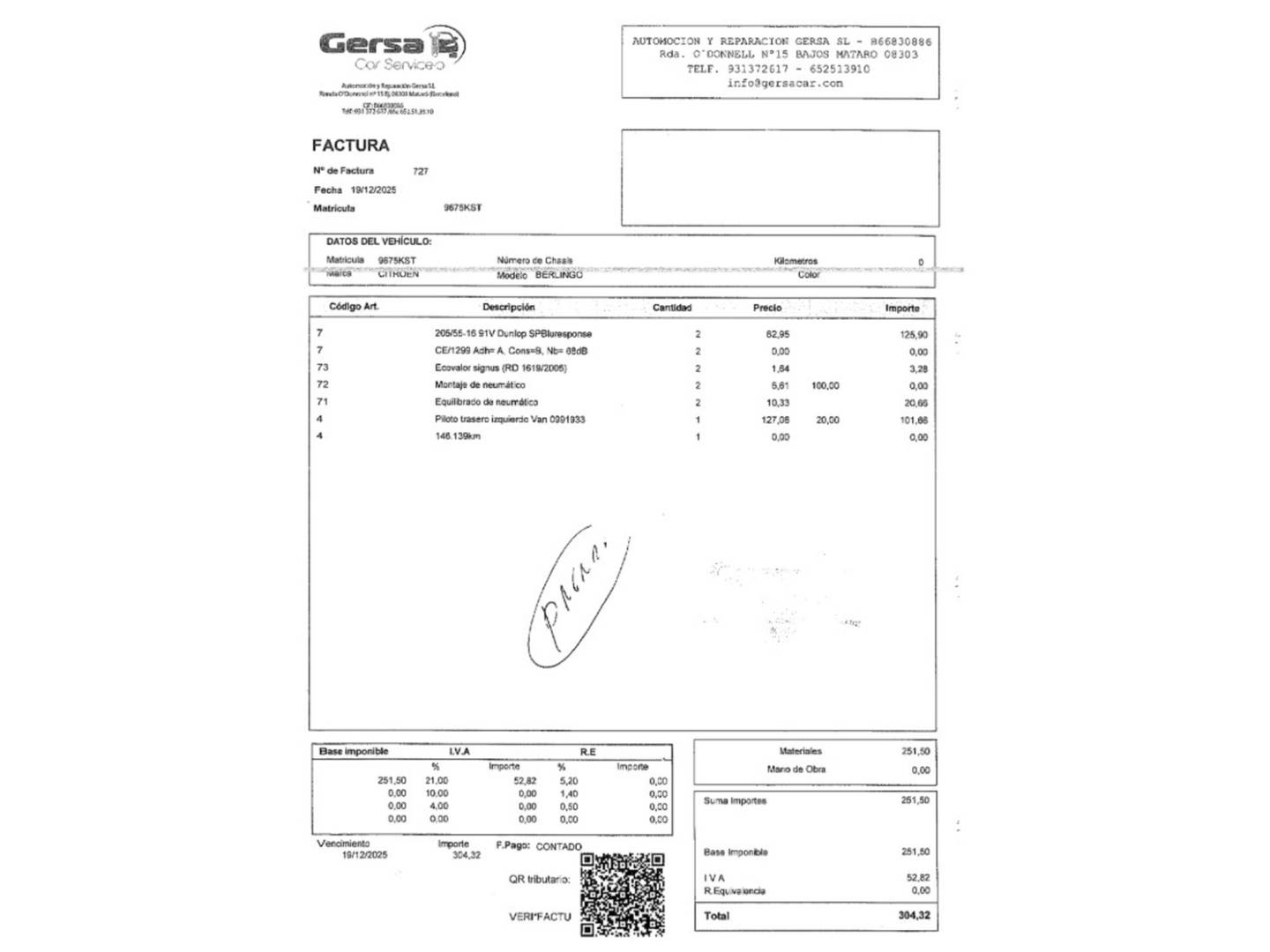 Foto del mantenimiento del Citroën Berlingo Citroen Berlingo Furgon BlueHDi 75 Talla M Control (76 CV)