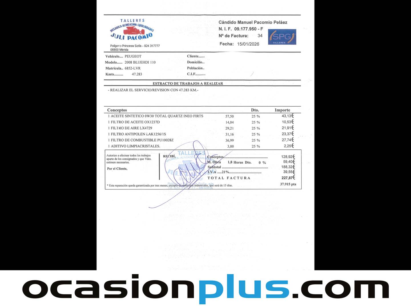 Foto del mantenimiento del Peugeot 2008 Peugeot 2008 BlueHDi 110 S&S Active Pack (110 CV)