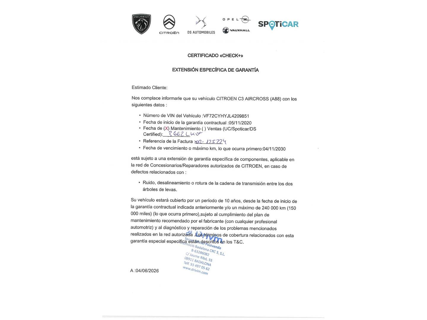 Foto del mantenimiento del Citroën C3 Aircross Citroën C3 Aircross BlueHDi 100 S&S Feel (102 CV)