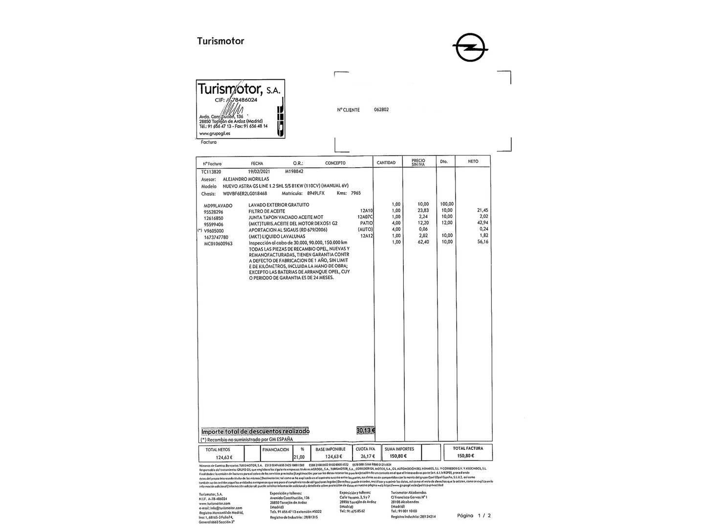 Foto del mantenimiento del Opel Astra Opel Astra 1.2 Turbo SHL GS Line (110 CV)