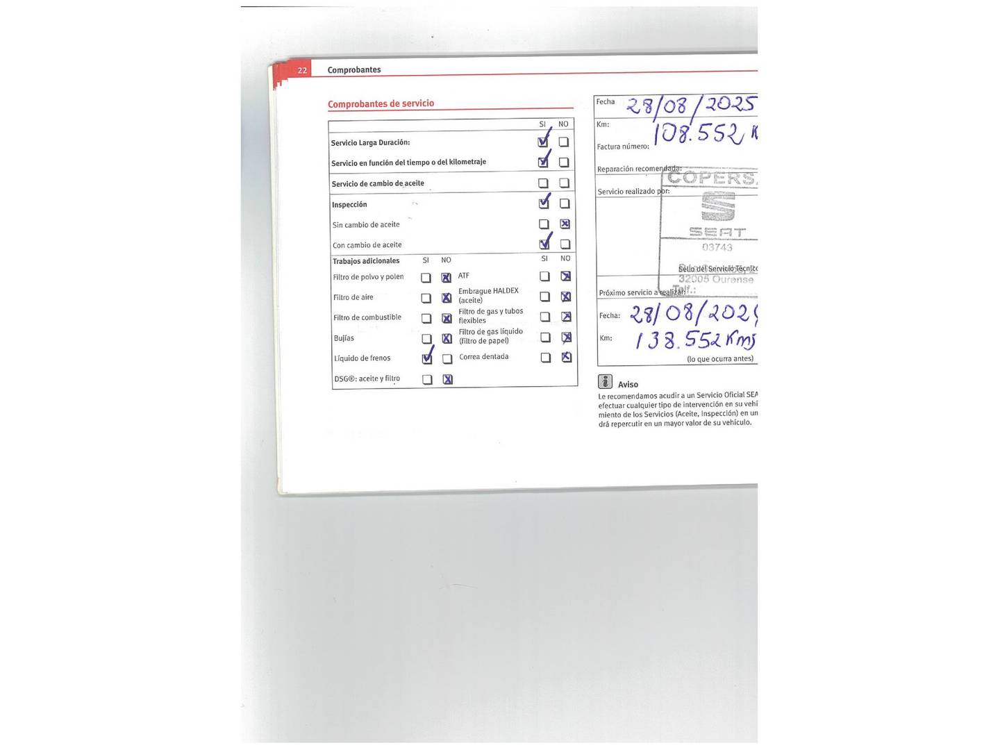 Foto del mantenimiento del Seat León SEAT León SC 2.0 TSI S&S Cupra (280 CV)