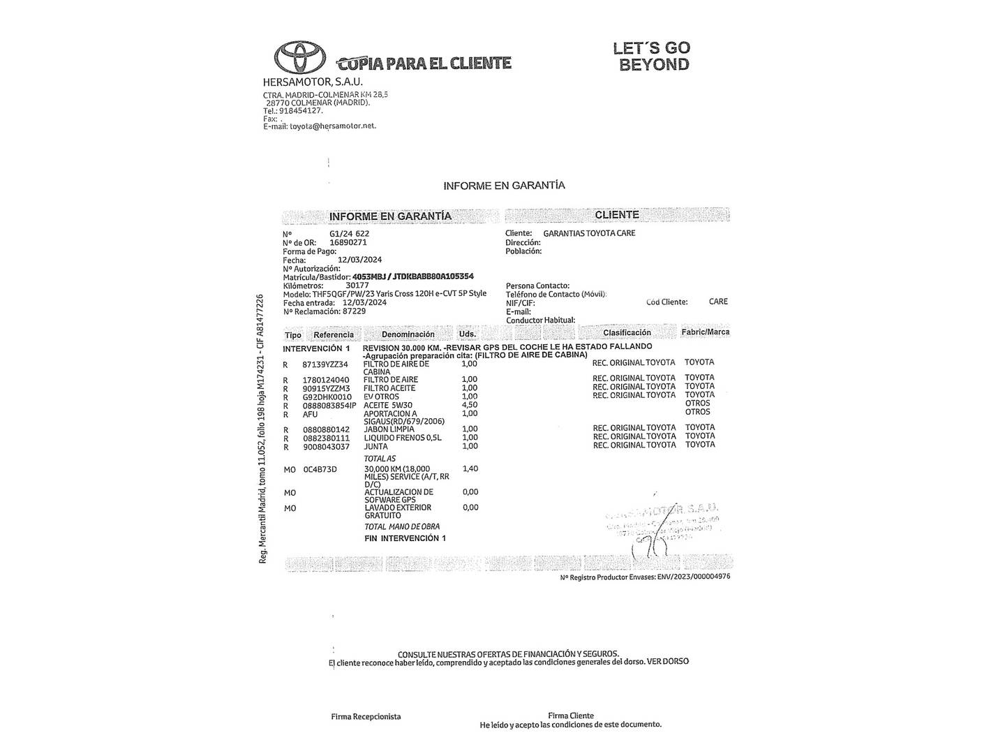 Foto del mantenimiento del Toyota Yaris Cross Toyota Yaris Cross 120H Style (116 CV)