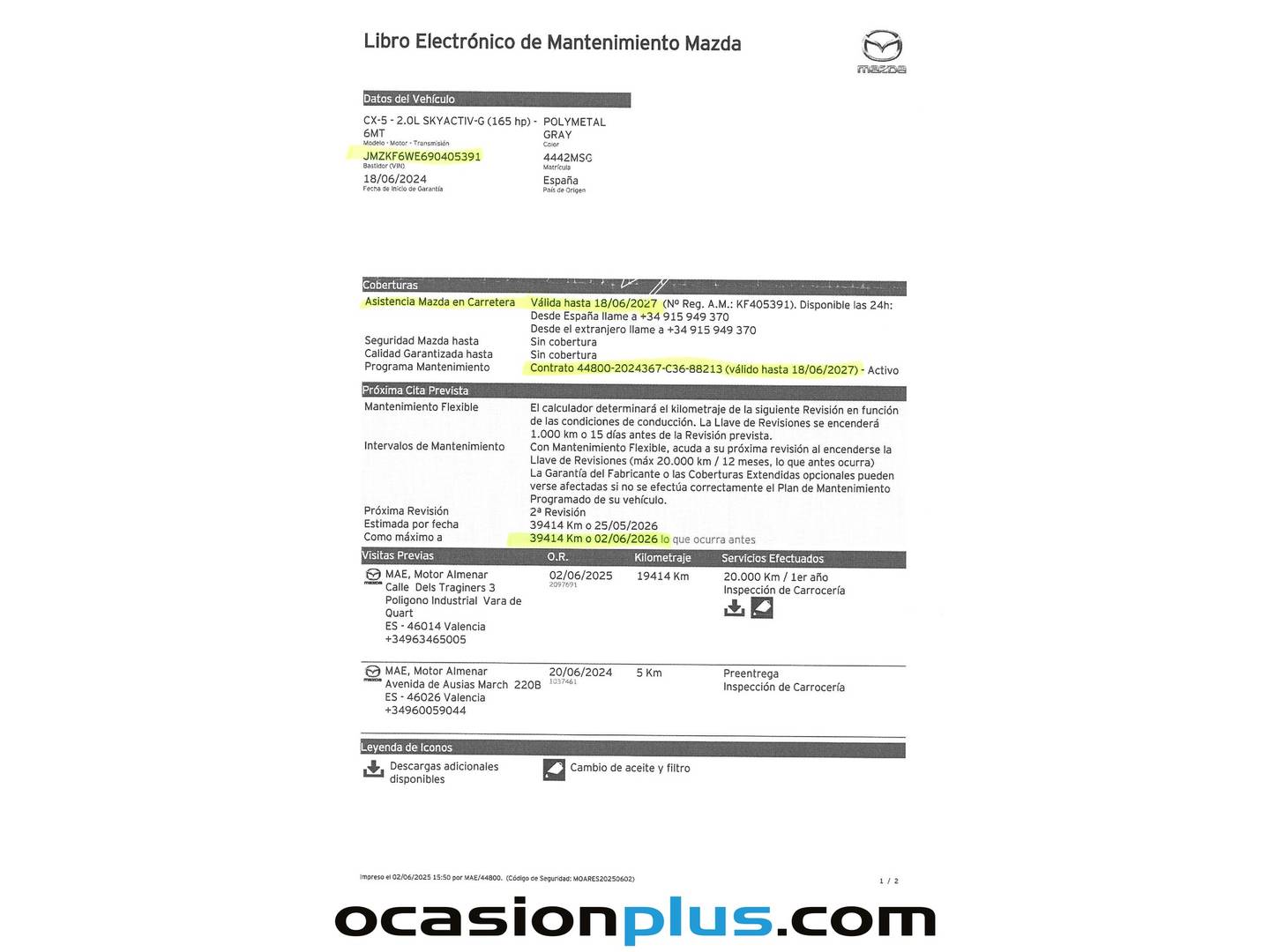 Foto del mantenimiento del Mazda CX-5 Mazda CX-5 2.0 E-SKYACTIV-G MHEV Advantage (165 CV)