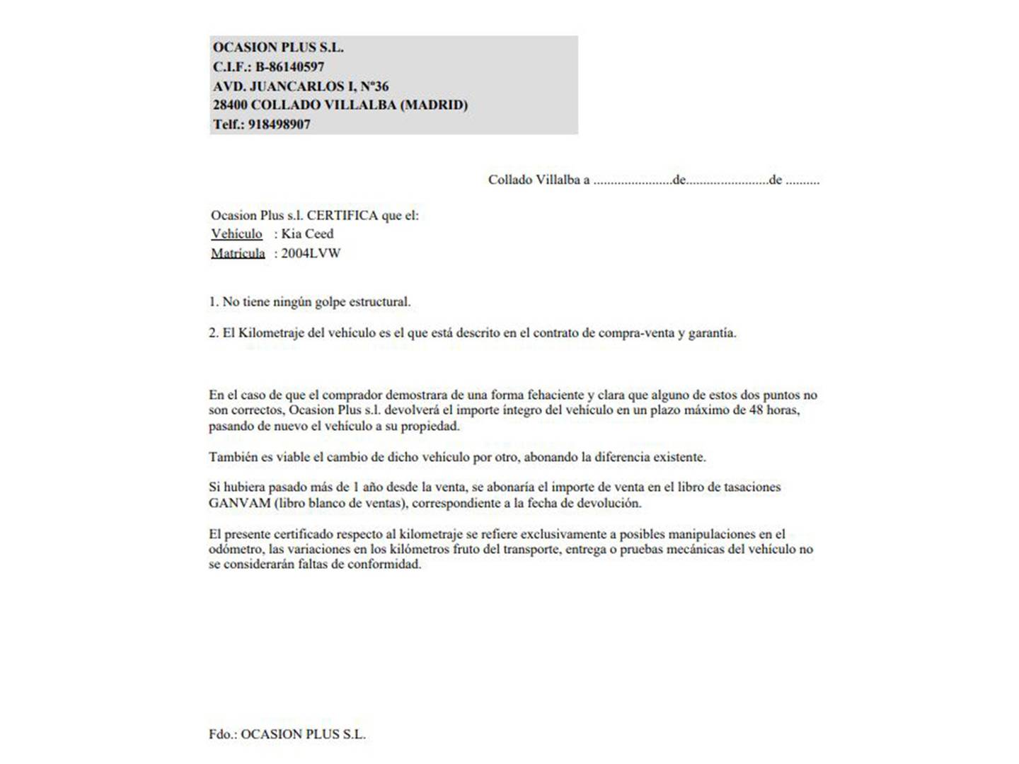 Foto del certificado del KIA Ceed KIA Ceed 1.5 MHEV Tech DCT (160 CV)