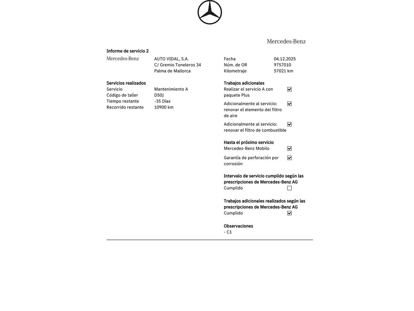 Foto del mantenimiento del Mercedes Clase GLC Mercedes GLC 300 d 4Matic (245 CV) Pack AMG