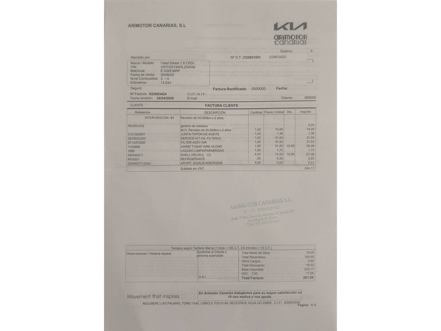 Foto del mantenimiento del KIA Ceed KIA Ceed 1.6 MHEV iMT Tech (136 CV)