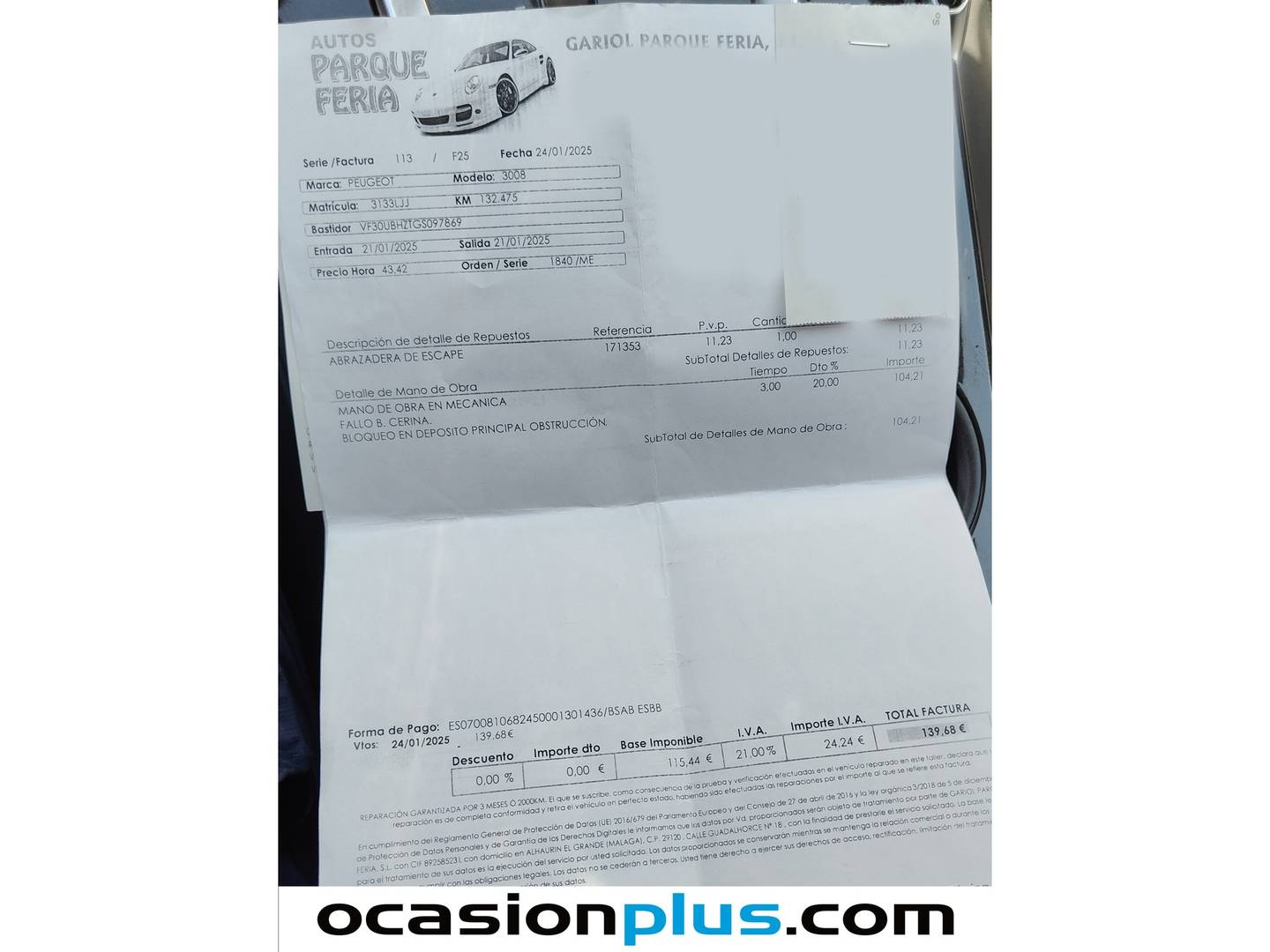 Foto del mantenimiento del Peugeot 3008 Peugeot 3008 1.6 BlueHDI Allure EAT6 (120 CV)
