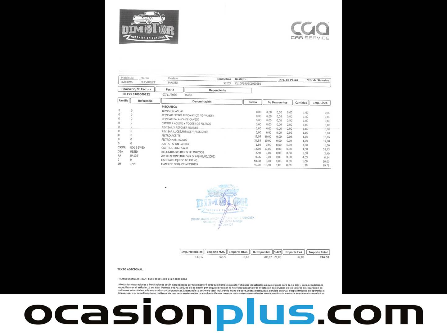 Foto del mantenimiento del Chevrolet Malibu Chevrolet Malibu 2.4 LTZ (167 CV)