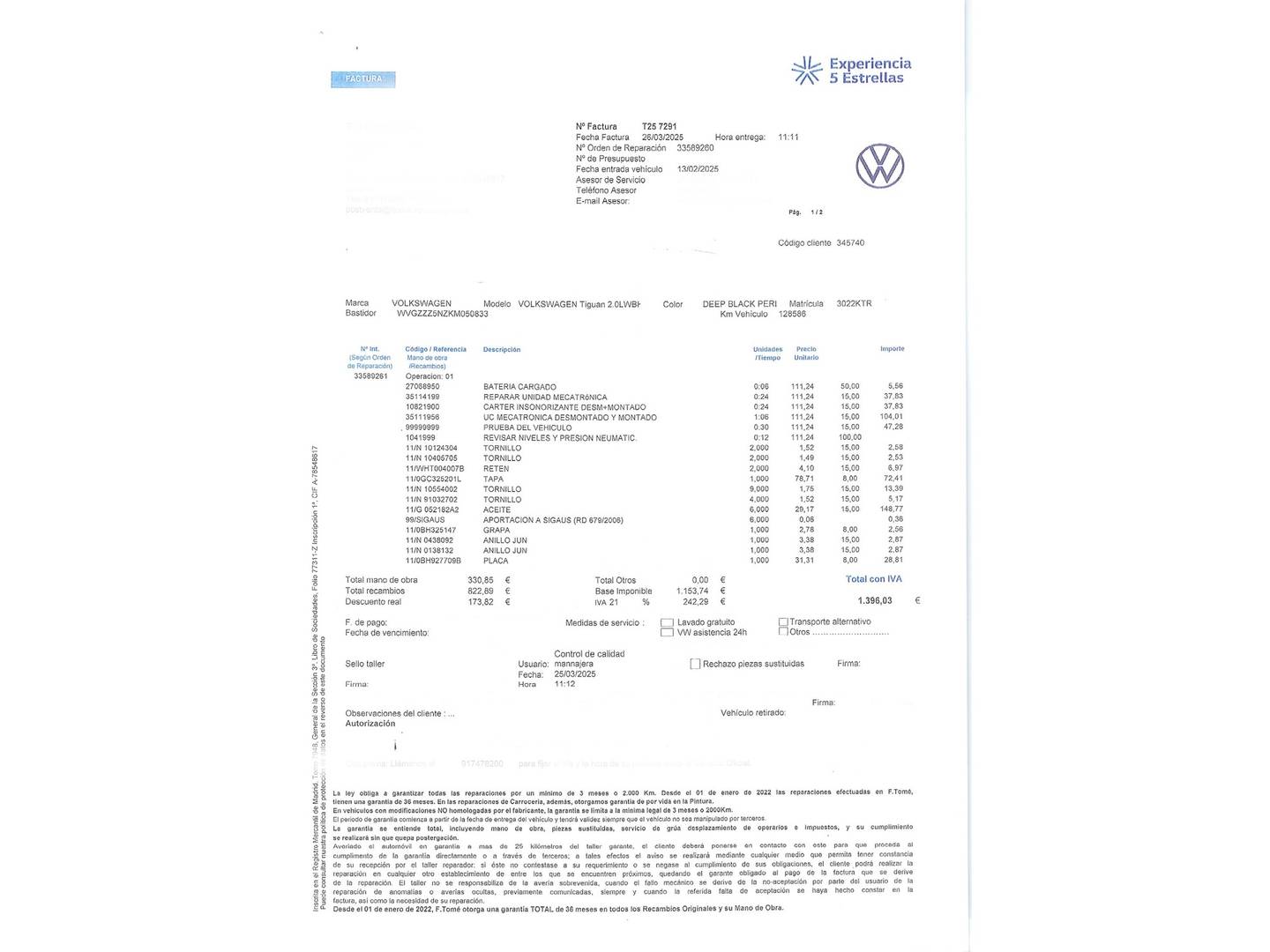 Foto del mantenimiento del Volkswagen Tiguan Allspace Volkswagen Tiguan Allspace 2.0 TDI 4Motion (190 CV) DSG 7 Plazas Pack R-Line