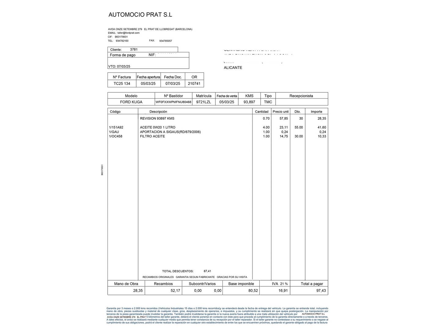 Foto del mantenimiento del Ford Kuga Ford Kuga 1.5 EcoBlue ST-Line (120 CV)