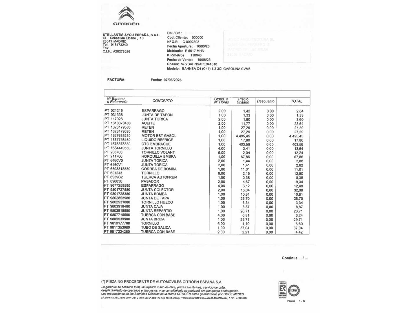 Foto del mantenimiento del Citroën C4 Citroën C4 PureTech 130 S&S Shine (130 CV)