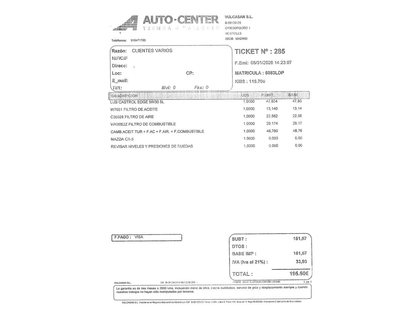 Foto del mantenimiento del Mazda CX-5 Mazda CX-5 2.2 D Zenith 2WD (150 CV)