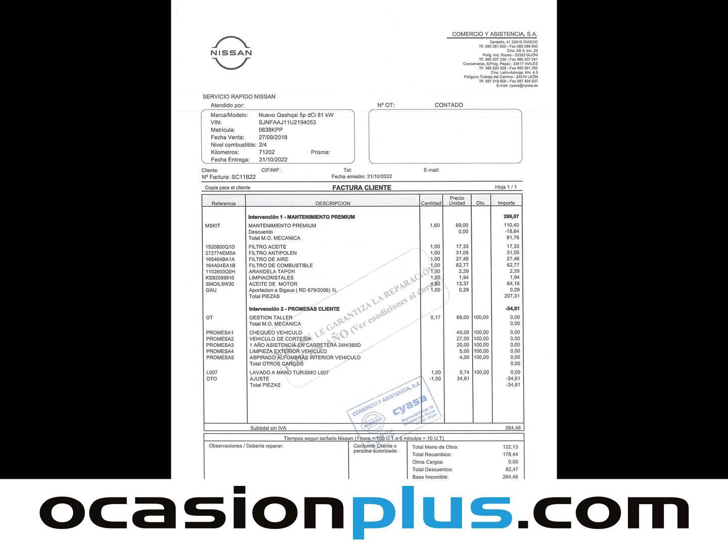 Foto del mantenimiento del Nissan QASHQAI Nissan Qashqai dCi 110 S&S Acenta 4x2 (110 CV)
