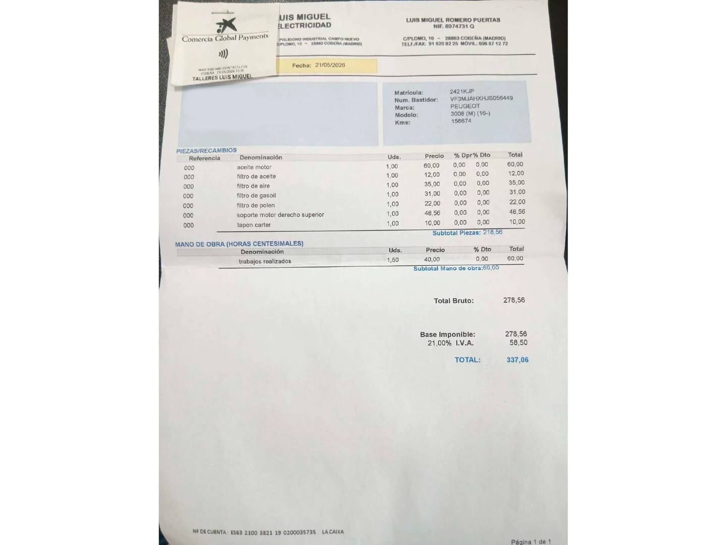 Foto del mantenimiento del Peugeot 3008 Peugeot 3008 BlueHDi 150 S&S GT Line (150 CV)