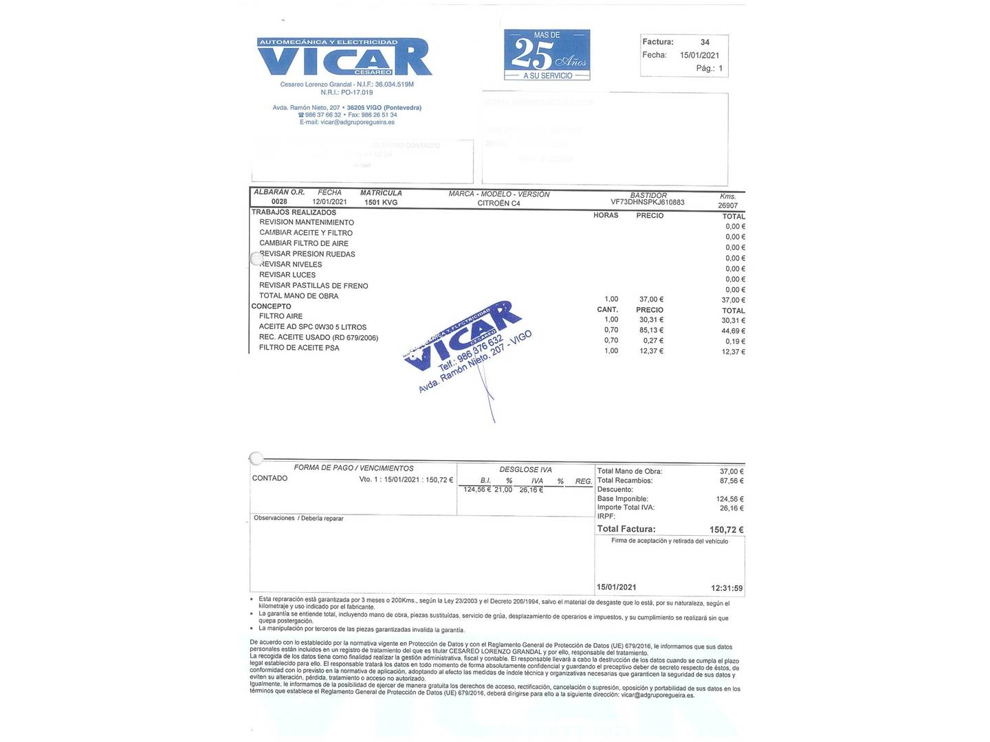 Foto del mantenimiento del Citroën C4 Spacetourer Citroën C4 Spacetourer PureTech 130 S&S Feel (130 CV)