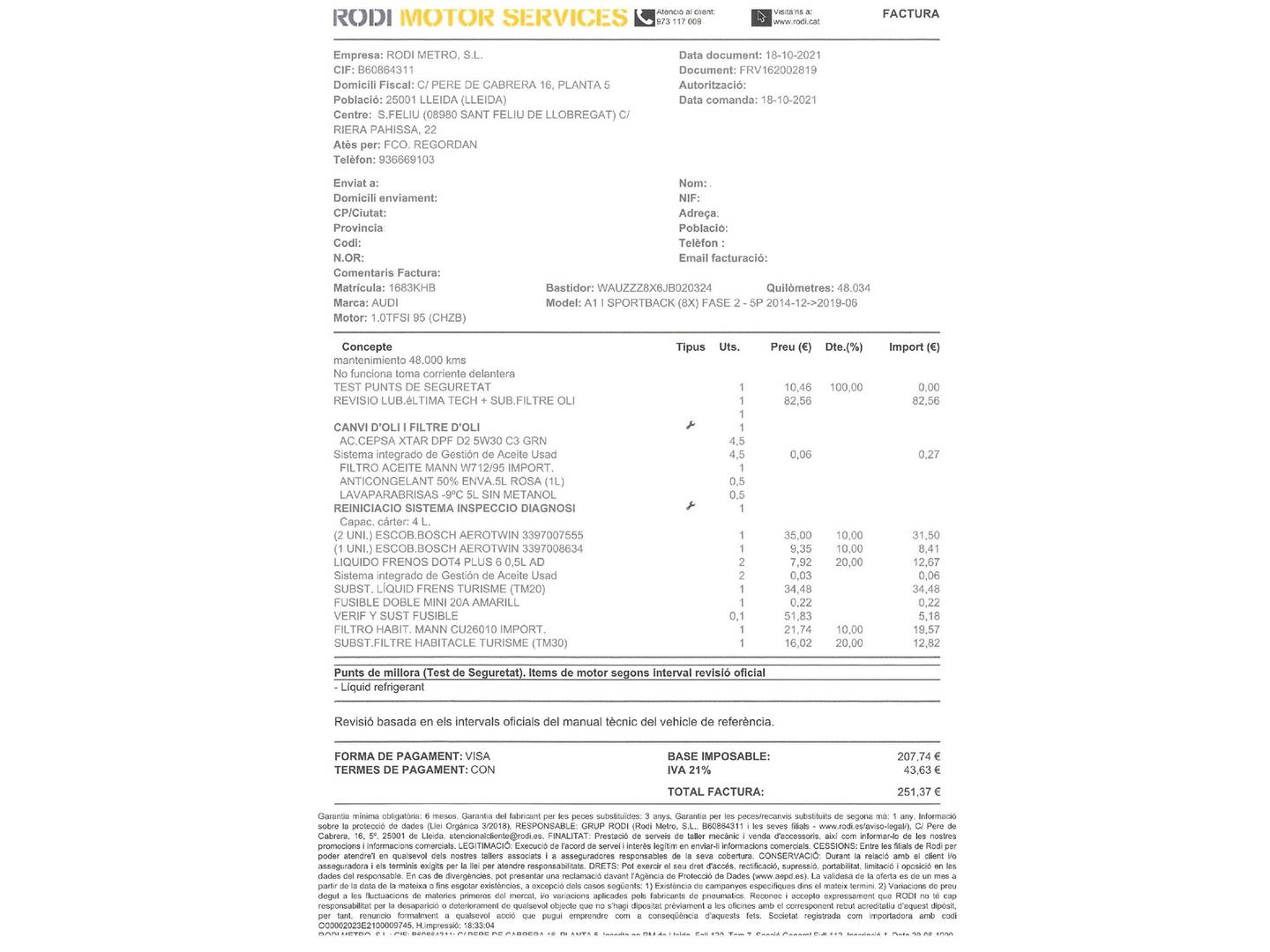 Foto del mantenimiento del Audi A1 Audi A1 Sportback Adrenalin 1.0 TFSI  (95 CV) Pack S-line